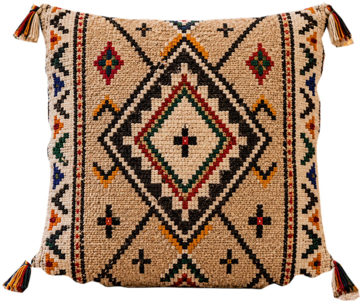 Coussin Diamant berbère écru — Maison Menara