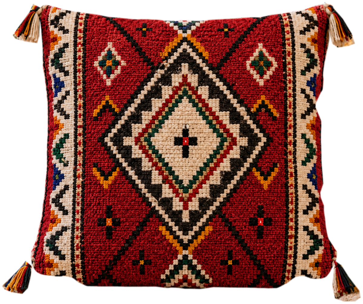 Coussin Diamant berbère grenat — Maison Menara